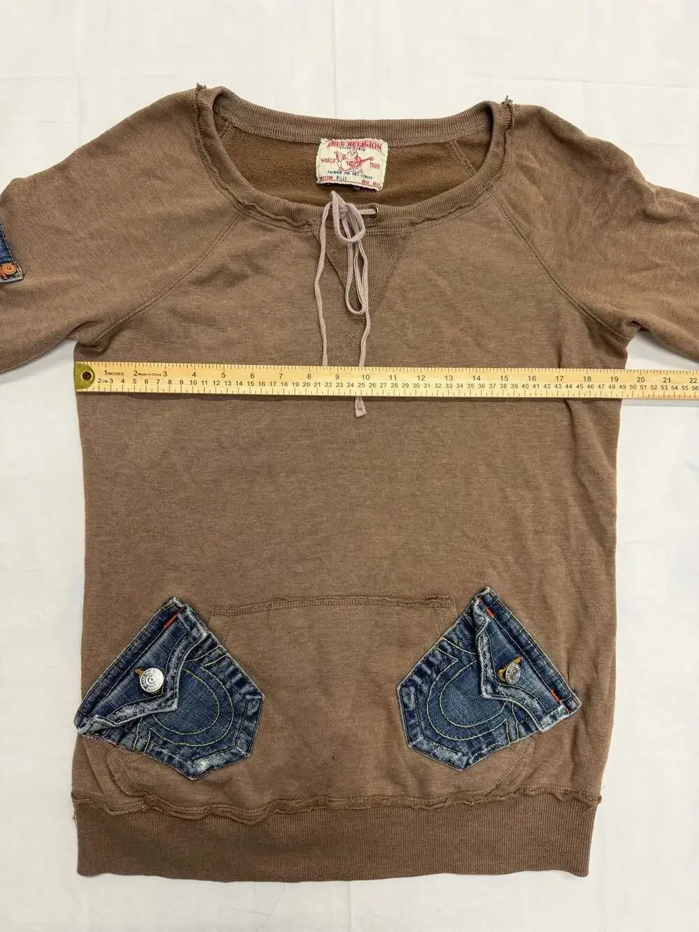 True Religion Billy Collection Brown Sweatshirt with Denim Pockets